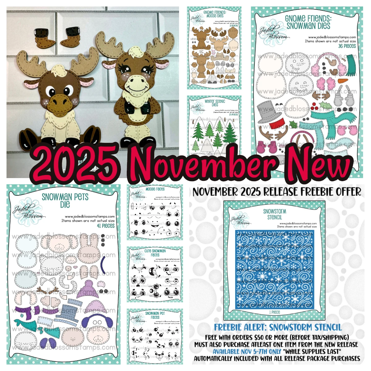 

Gnome Friends: Moose Snowman Faces Stamp Dies Winter Scenic Snowstorm Stencil Christma DIY Scrapbooking 2025 New Dies and Stamps