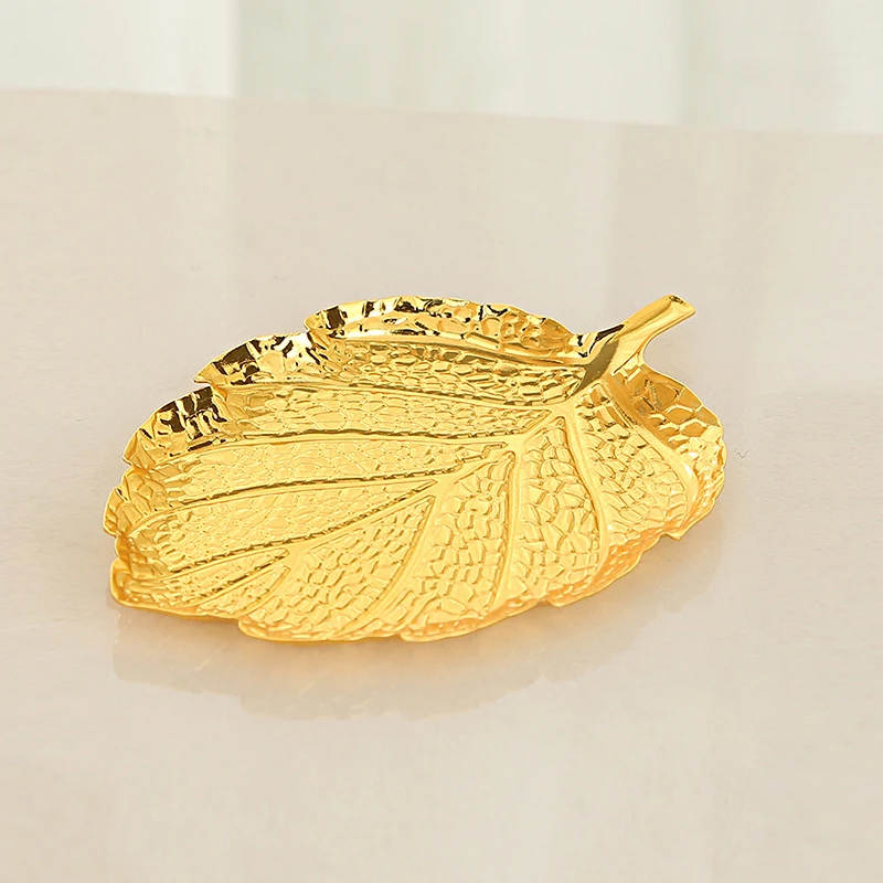 European Style Gold Plate Tray Leaf Shape Dish Household Fruit Plate Tea Snacks Dried Fruit Snack Plate Serving Tray Decoration