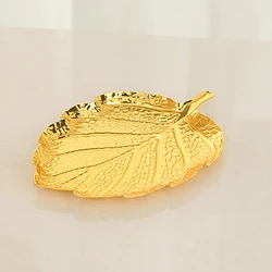 European Style Gold Plate Tray Leaf Shape Dish Household Fruit Plate Tea Snacks Dried Fruit Snack Plate Serving Tray Decoration