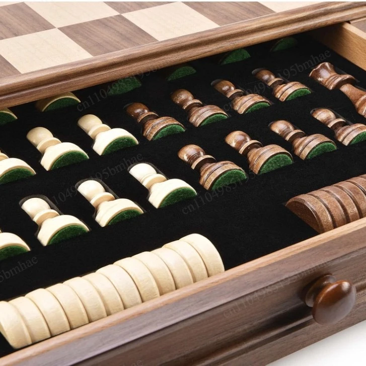 Walnut solid wood chess checkers set drawer/high-end solid wood chess box