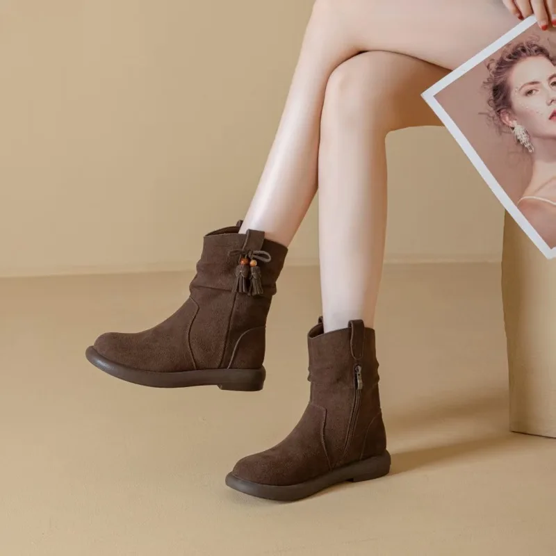 

Ретро-ботинки на толстой подошве в западном стиле, женские модные ботинки, осенне-зимние повседневные износостойкие резиновые ботинки