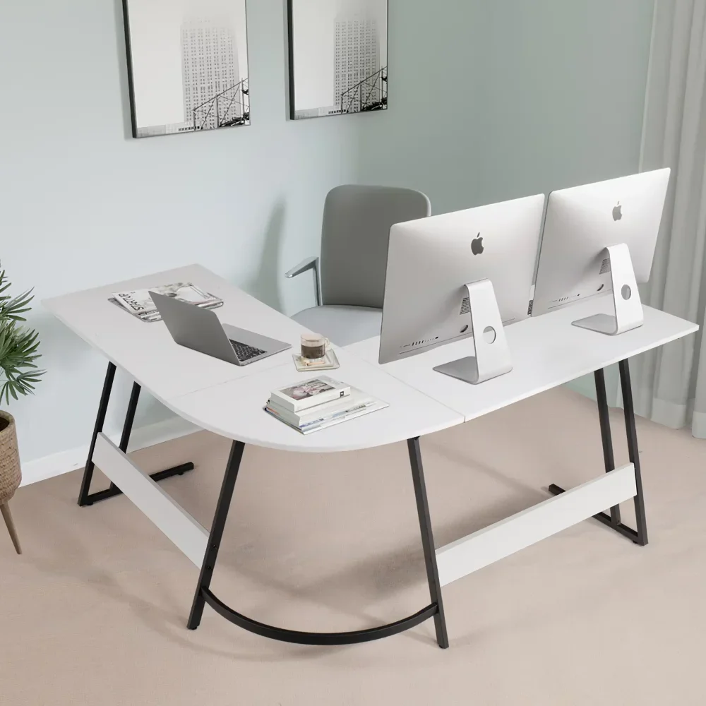 

Home Office Writing Desk Modern L-Shape Computer DeskWhite