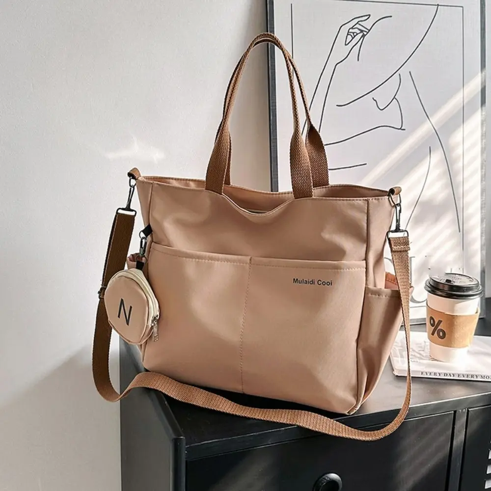 Simple Nylon Oxford Tote Bag Solid color Korean Style Canvas Shoulder Bag With Coin Purse Zipper Women Handbag Shopping