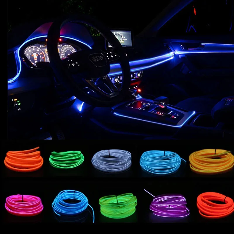 LED Ambient Light Car Strips Atmosphere Light Cold Line Lamp Flexible Rope Interior Accessories 1/2/3/5M Led Strips