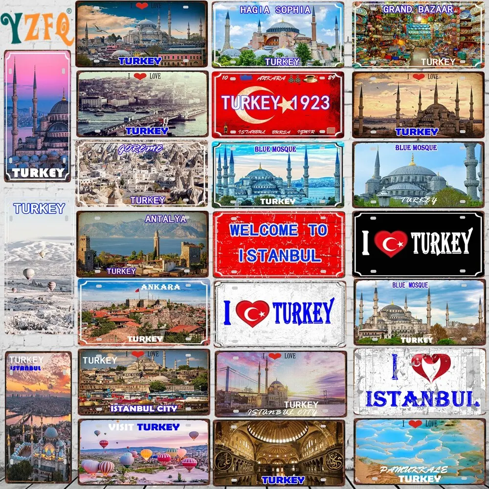 Vintage Istanbul Turkey Travel City Metal Sign Wall Decor  License Plate Style for Restaurant Bar Home Craft xCM DCA