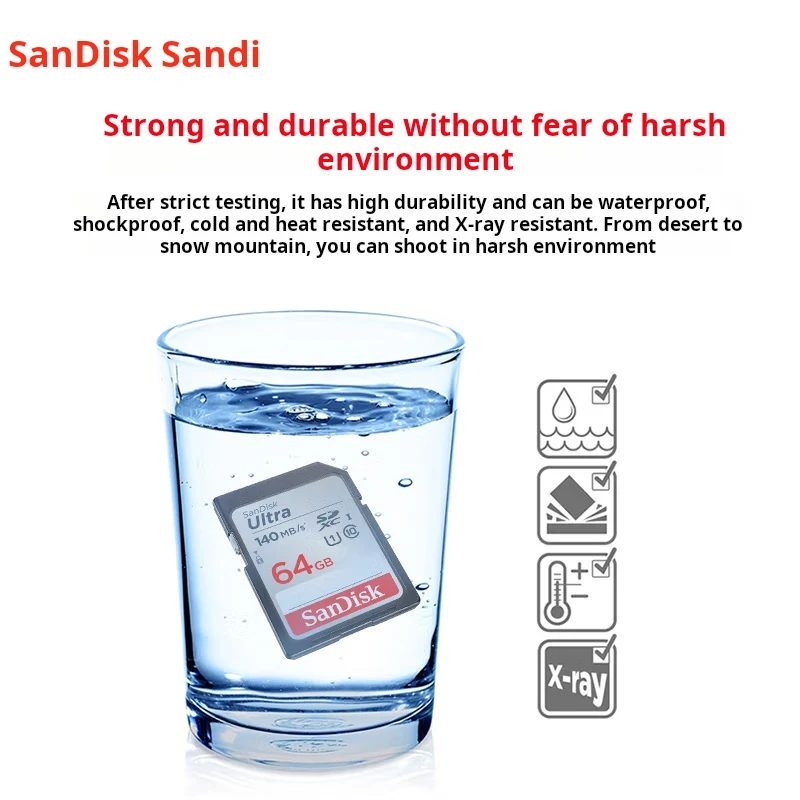 샌디스크 64GB SD 메모리 카드, U1 C10, 고속 메모리 카드, 읽기 속도 140MB/s, 디지털 카메라에 이상적인 동반자