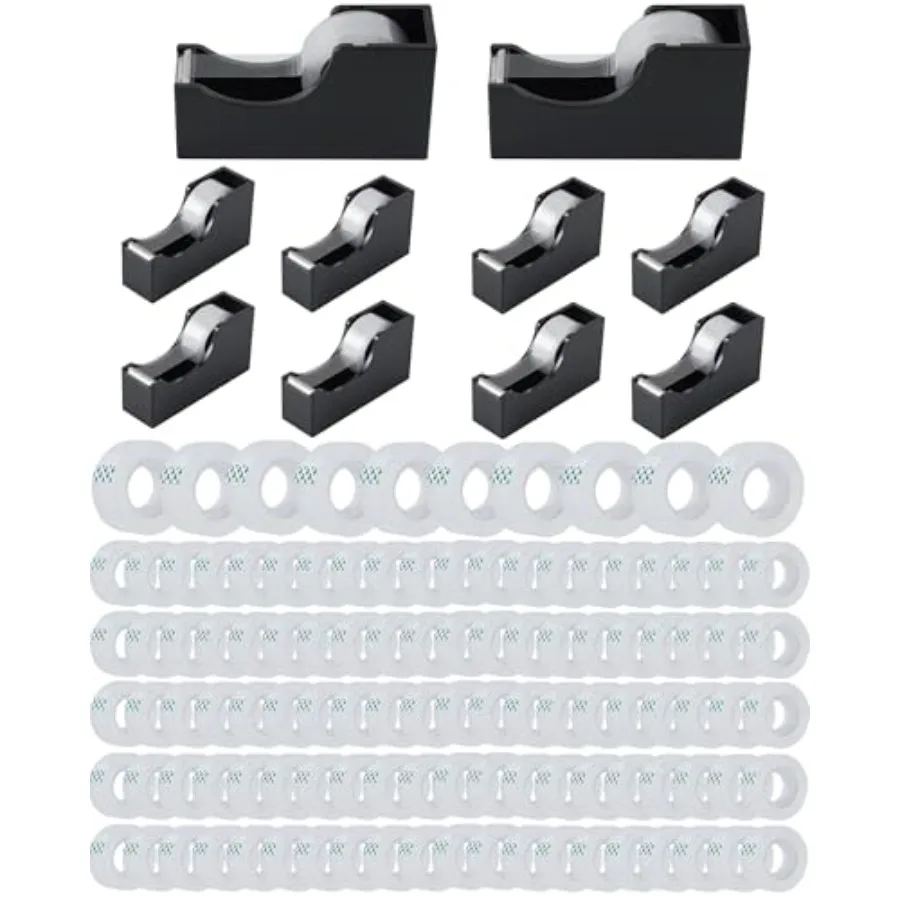 

Bulk Tape Dispenser with Refill Rolls, 120pc Clear Tape Rolls with 10pc Desk Dispenser for Office and School, 3/4 x 1000 Inches