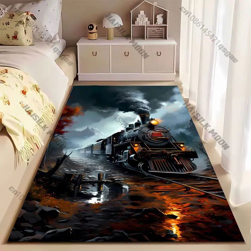 Steam locomotive amidst autumn scenery carpet Yoga living room room decor children's crawling mat doormat area rug