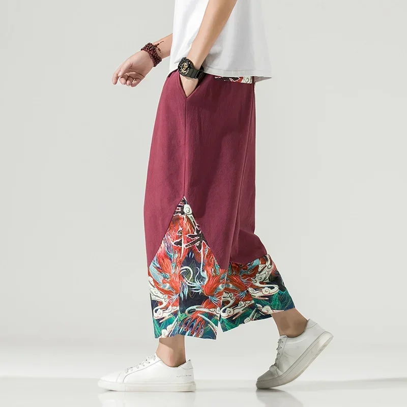 M-5Xl de talla grande 2024 hombre chino Hippie hombres pierna ancha hombres Fitness Taichi Kung Fu pantalones kimonos pantalones 10916 MN1