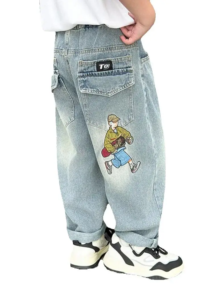 

Детские прямые брюки, джинсы для маленьких мальчиков от 2 до 10 лет, детская одежда, повседневная мода, крутые детские голубые джинсы, брюки для мальчиков