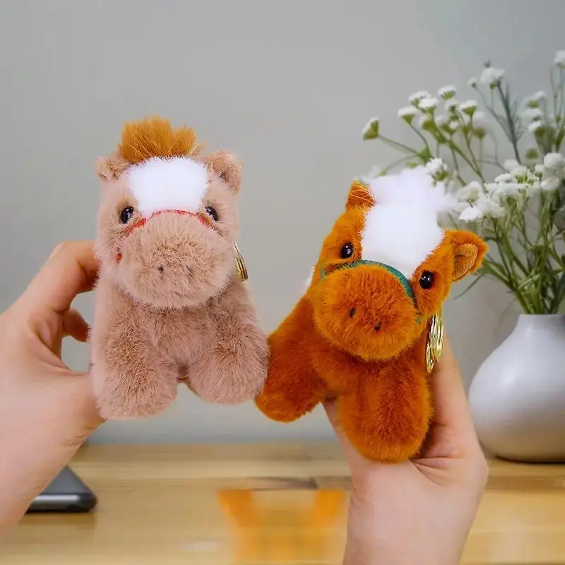 귀여운 조디악 말 열쇠고리 플러시 장난감 카와이 인형 가방 펜던트 장식 백팩 걸이 새해 선물