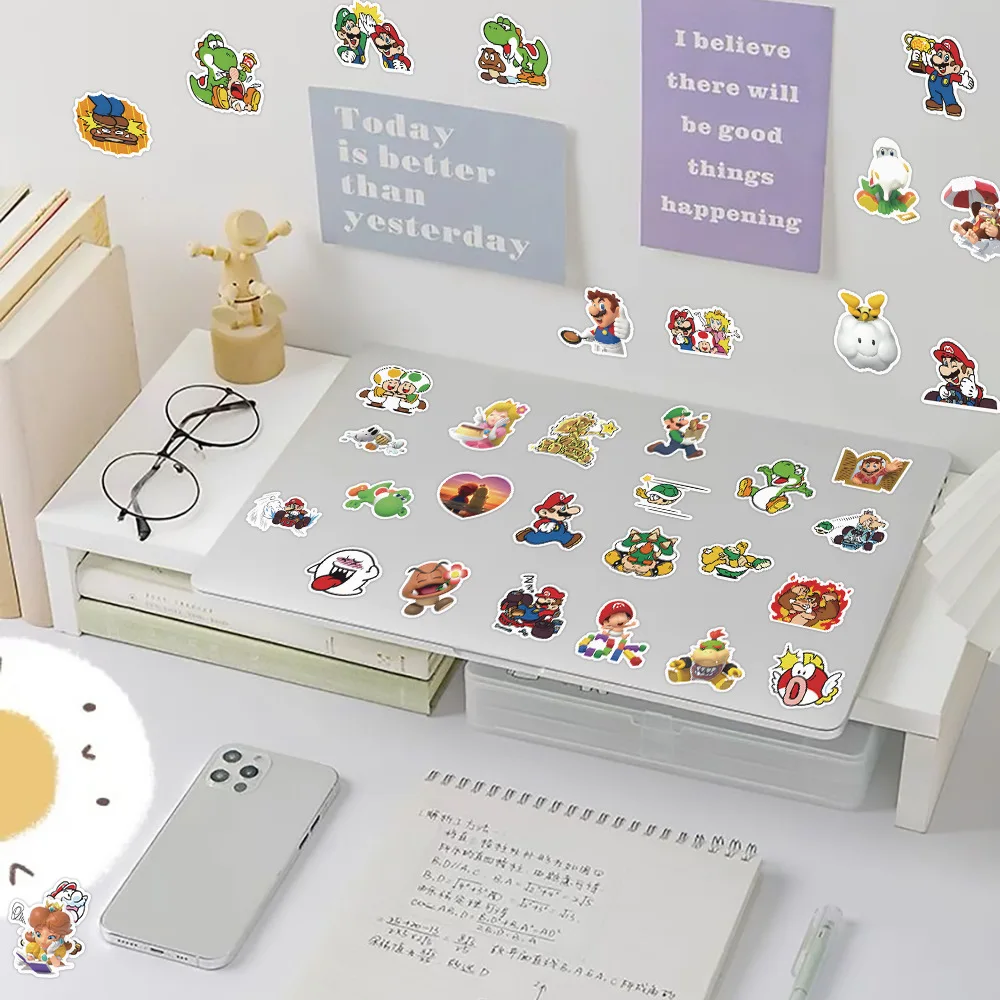 60Pcs Cartoon Mario Game Sticker Water Bottle Notebook Waterproof Pvc Stickers Decoration Supplies