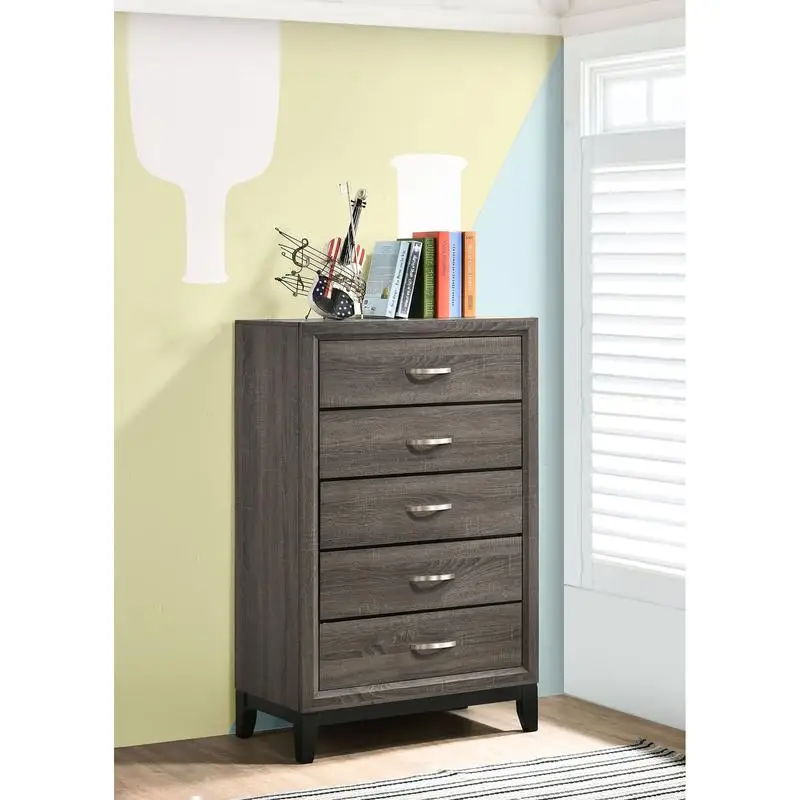 5-Drawer Chest, Grey Oak Finish, Modern Design for Bedroom Storage and Organization