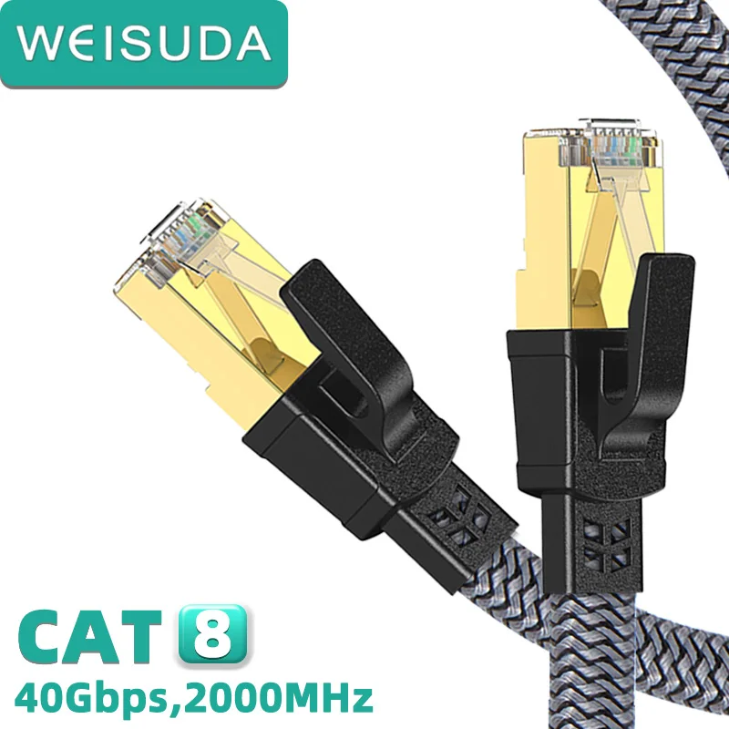 

CAT 8 Ethernet Cable 40Gbps 2000MHz High Speed F/FTP POE RJ45 LAN Braided Network Cord Compatible with Xbox One Switch PS5 PS4
