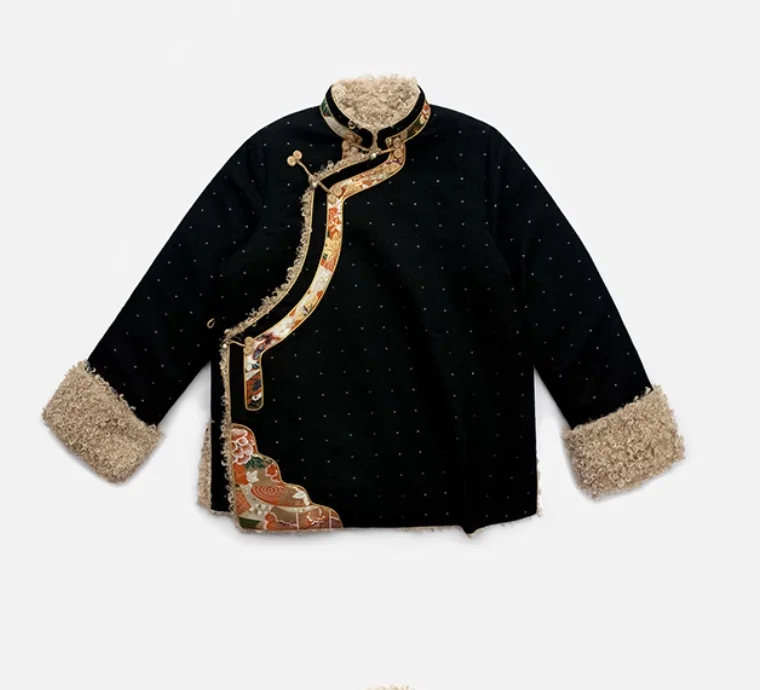

Chinese Xizang Women's Retro Tibetan Jacket Cotton Padded Jacket Lamb Wool