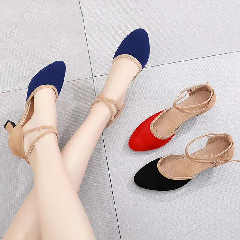 

Fashion New Women's Pumps Pointed Toe Buckle Women's Ballroom Shoes Ladies Latin Dancing Tango Middle Heels Heels