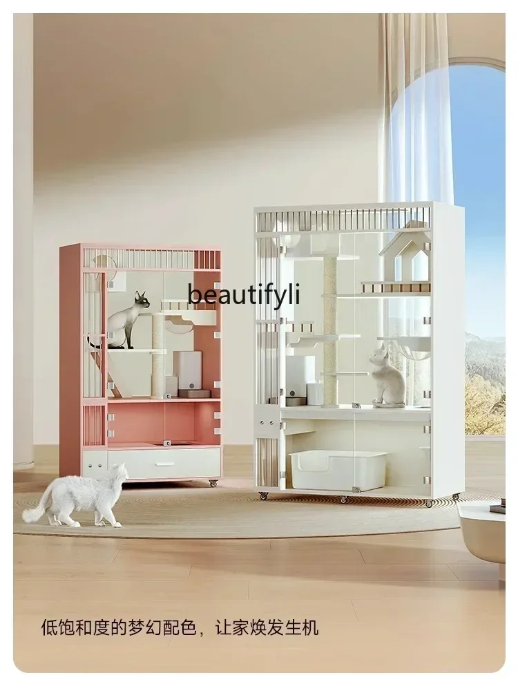Q181 L Luxury Cat Villa Solid Wood Cat Cage Fantasy Cat Castle Cabinet Customized Pet Home Nest House