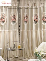 Cortinas de lujo de princesa Pastoral romántica francesa para sala de estar, dormitorio, comedor, encaje, ventana de tul bordada europea