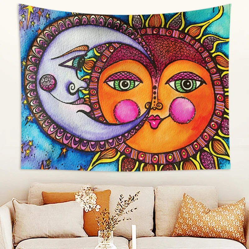 VIKAMA Sun Face Moon Face Decor Aesthetic Tapestry Wall Hanging Indie Room Home Decor Art Aesthetic Room Decor