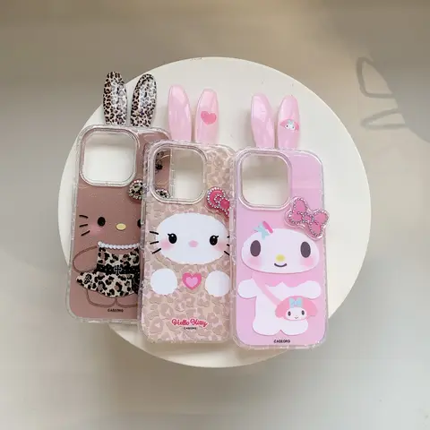 Custodia per telefono super carina con orecchie di coniglio per iPhone 14 15 16 17 Pro Max - Regalo di compleanno Sanrio Hello Kitty Melody Design Ultimo articolo