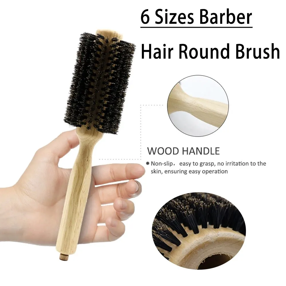 

Professional 6 Sizes Barber Salon Wood Handle Boar Bristles Round Brush Removable Tail Hairdresser Hair Brush Hair Round Combs
