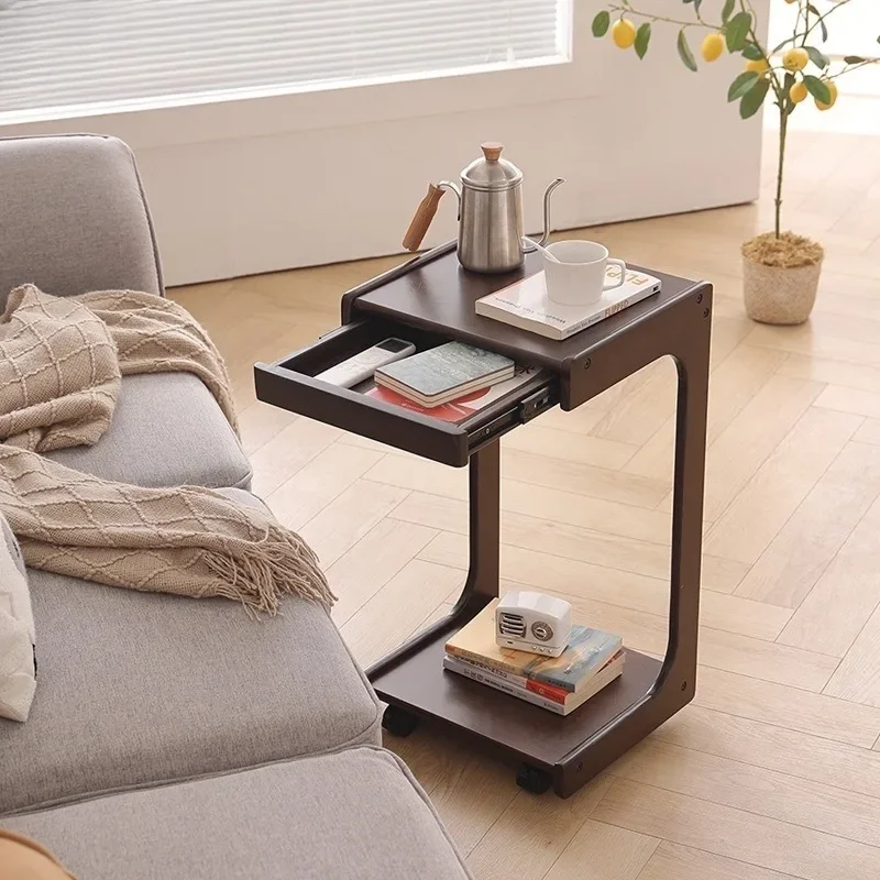 

Solid wood movable edge table mini tea table snack storage rack household C-shaped computer desk bedside small push edge table