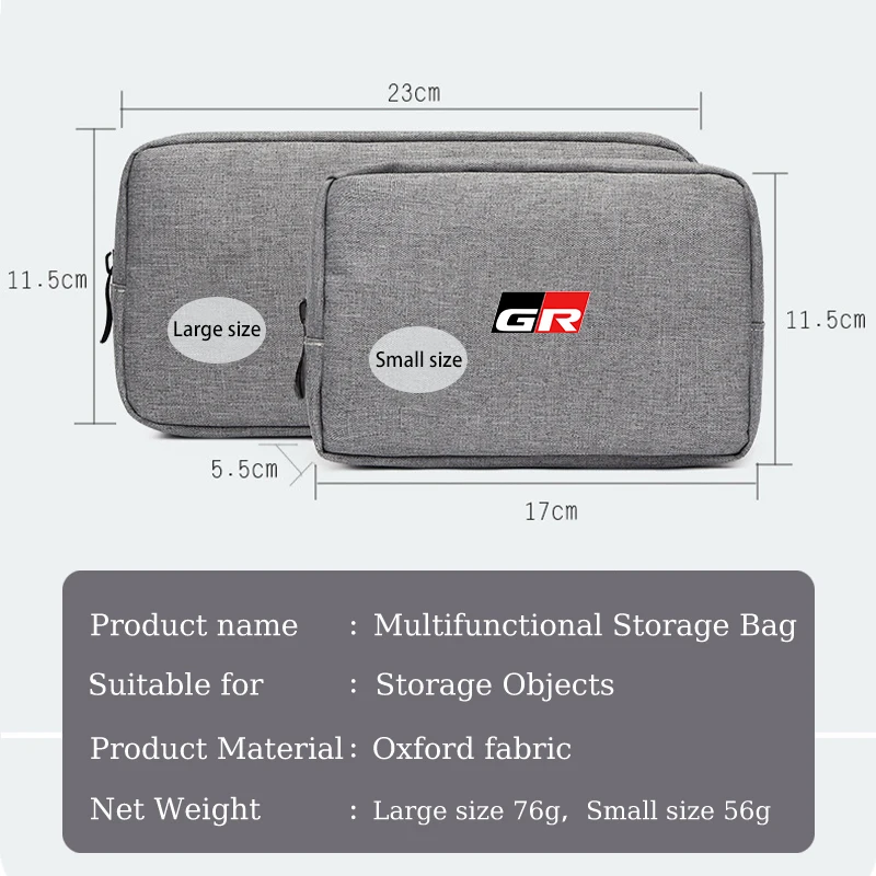 Car Digital Storage Bag USB Data Cable Organizer Accessories For Toyota GR GAZOO RACING Prado Yaris Hilux Corolla Prius Avensis