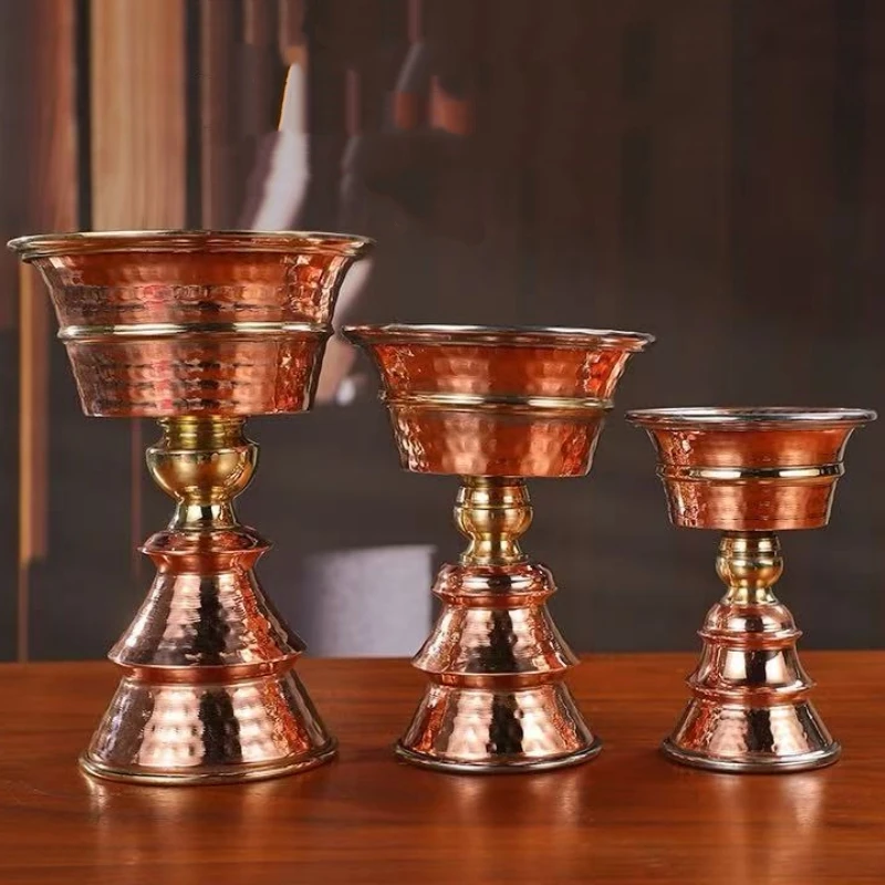 

Tibetan Red Copper Candle Candlestick,Engraving Hammer Tantric Lamp Holder Cup,Buddhist Religious Item Desktop Altars Decorative
