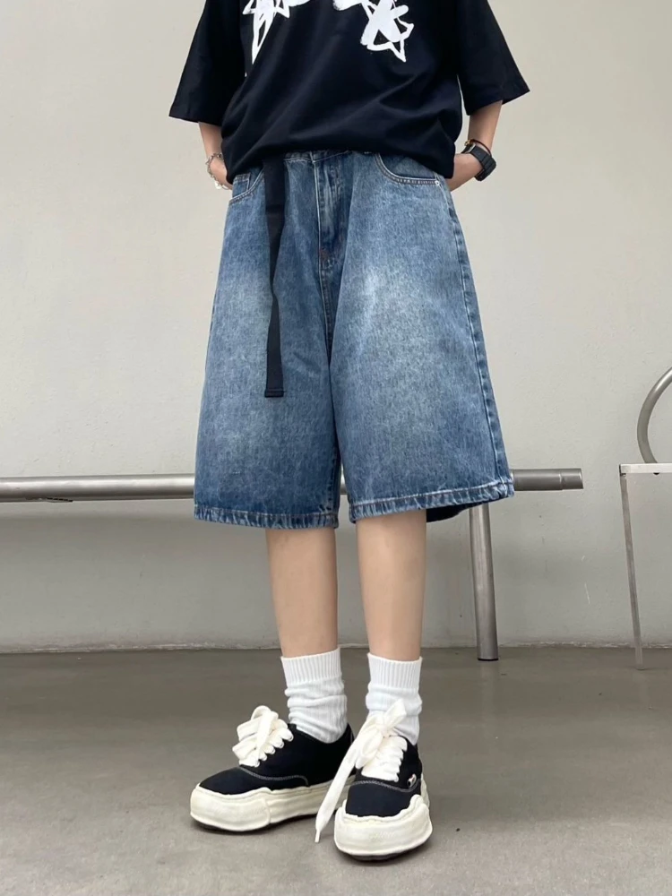 

BF Style Denim Shorts Women Straight Minimalist Summer Harajuku Vintage Trendy Solid Couple Basic Retro Pockets Design Casual