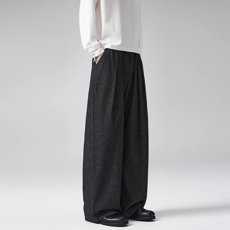 Pleated Striped Denim Pant Men's Streetwea Fashion Casual Loose Long Denim Scimitar Pants Jeans Trousers