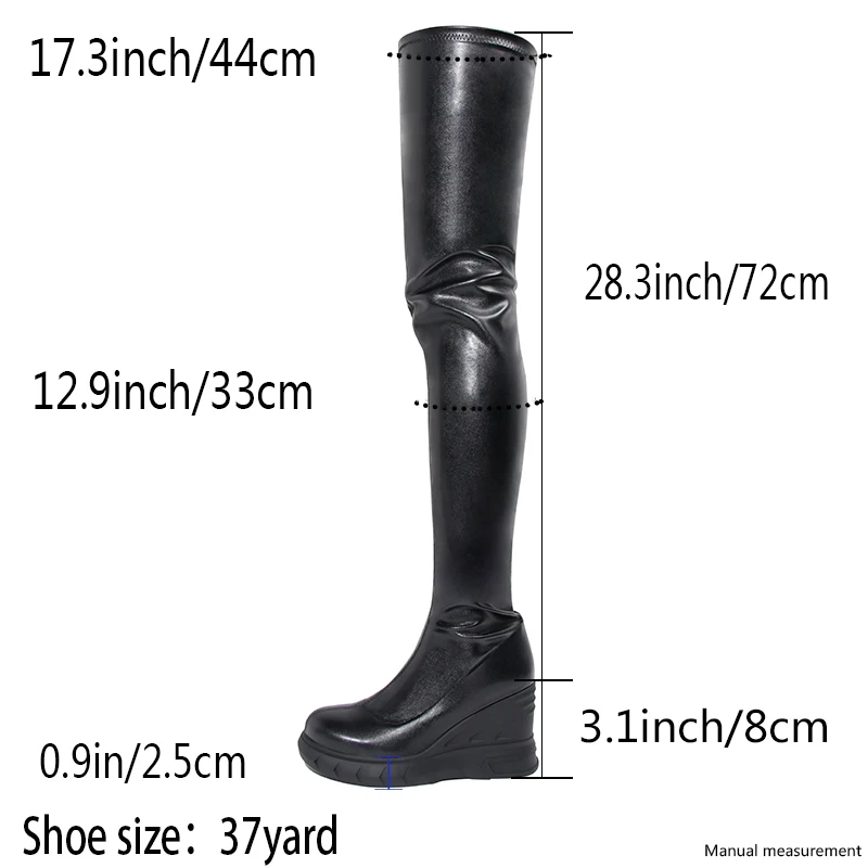 Wedge Platform Women Boots Black Over The Knee Boots High Heels Thick Bottom Lady Pu Leather Long Boots Shoes