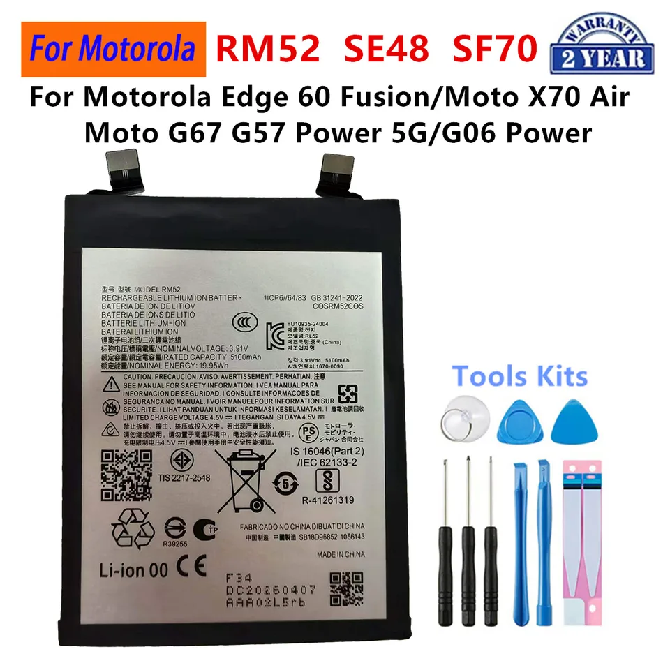 Batería nueva de marca RM52 SE48 SF70 para Motorola Edge 60 Fusion Moto X70 Air XT2601-1 Moto G67 G57 G06 Power baterías para teléfonos móviles