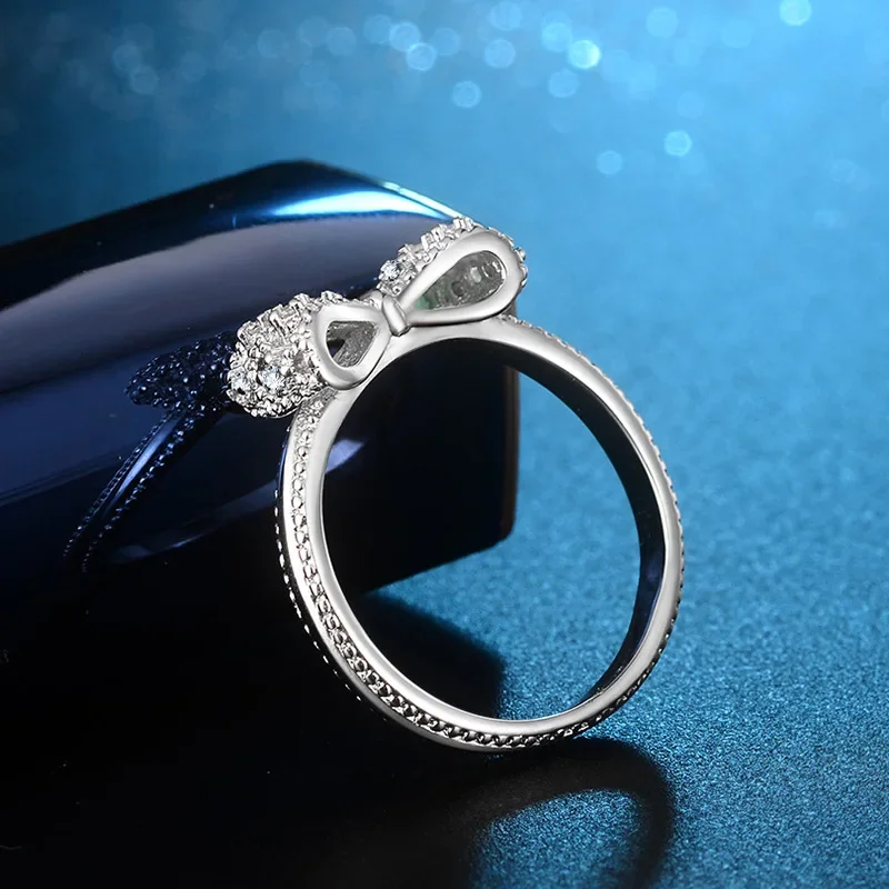 New Arrival Female Rings 925 Sterling Silver Lovely Bowknot Shaped Jewelry Ring Micro Paved Bow Tie Zircon for Girl Birthday