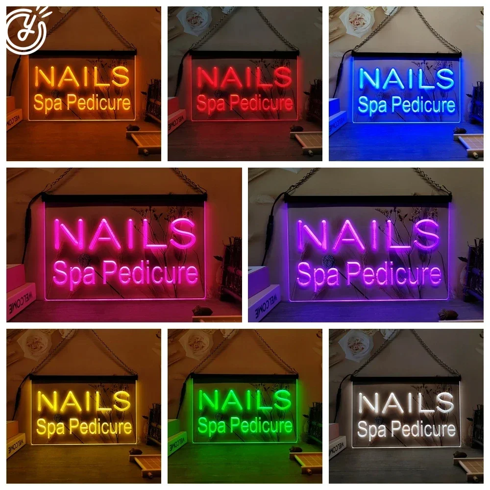 Nails Spa Pedicure Beauty Salon LED Neon Sign-3D Carving Wall Art for Room,Bedroom，Nail Shop，Office,Farmhouse Decor Neon Light