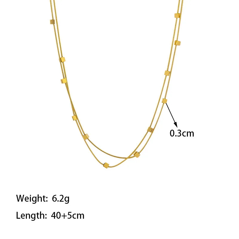 New Summer Fashion Simple Small Square Double layer Titanium Steel Necklace for Women\'s Daily Wear Non fading Jewelry 2024