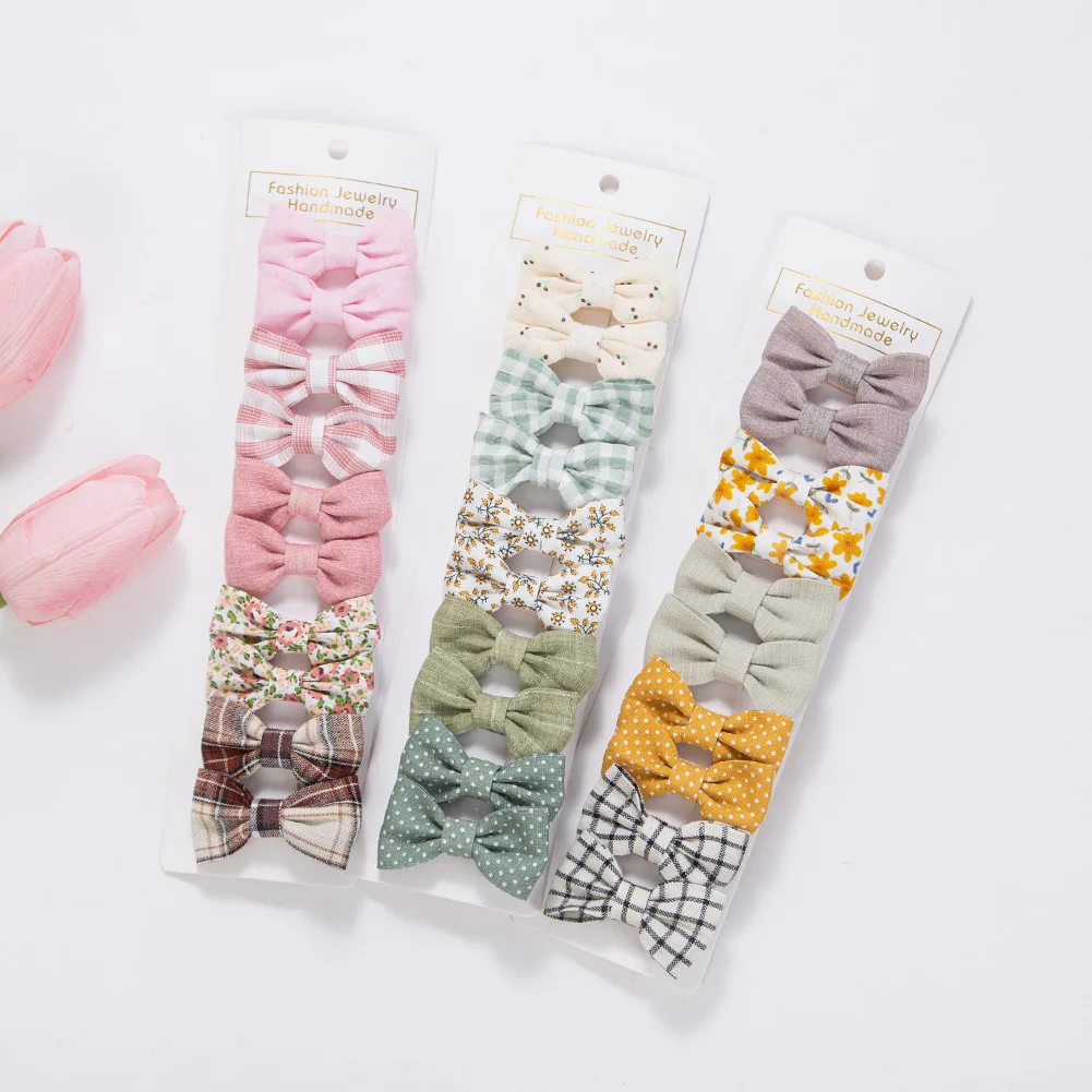 

Korean Baby Headbands - 10PCS Cotton Fabric Hair Clips with Embroidery Bow, All-Around Snag-Free Hair Clips for Infants
