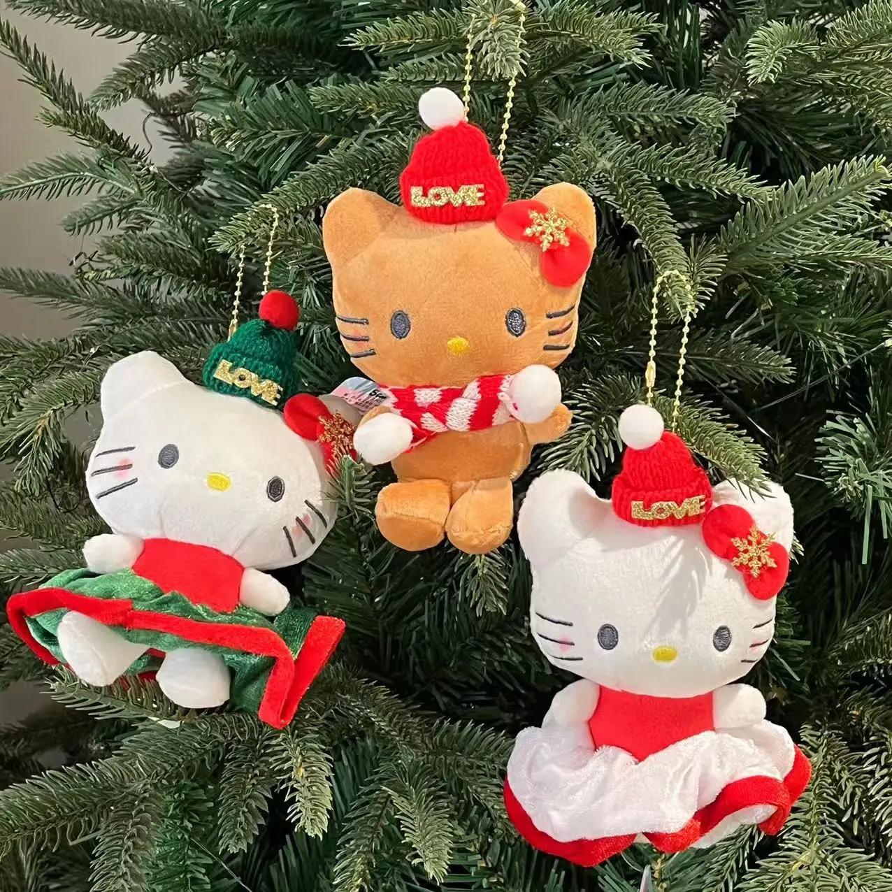 13 cm Sanrio Hello Kitty Plüschtiere KT Hawaiianisches schwarzes Leder Katzenplüschtiere Anhänger Schlüsselanhänger Mädchen Geburtstag Weihnachtsgeschenk