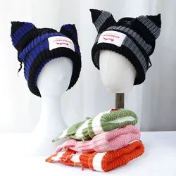 2024 NEW Winter Skullies Cute Women fox Hat Crochet Knitted Hat Costume Beanie Hats Colorful stripes christmas Gift Hip-hop Cap
