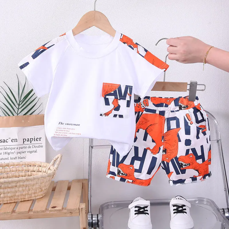 New Summer Baby Boy Kids Clothes Letters Children Clothing Suit Tops Short-sleeve T-shirt Pants 2pcs/set Sport Infant Clothing