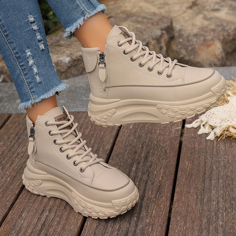 

Zy0011 High-Top Shoes for Women Autum 2023 New Women's Shoes Round-Toe Shoes Thick-Soled Heightening Casual Sneakers
