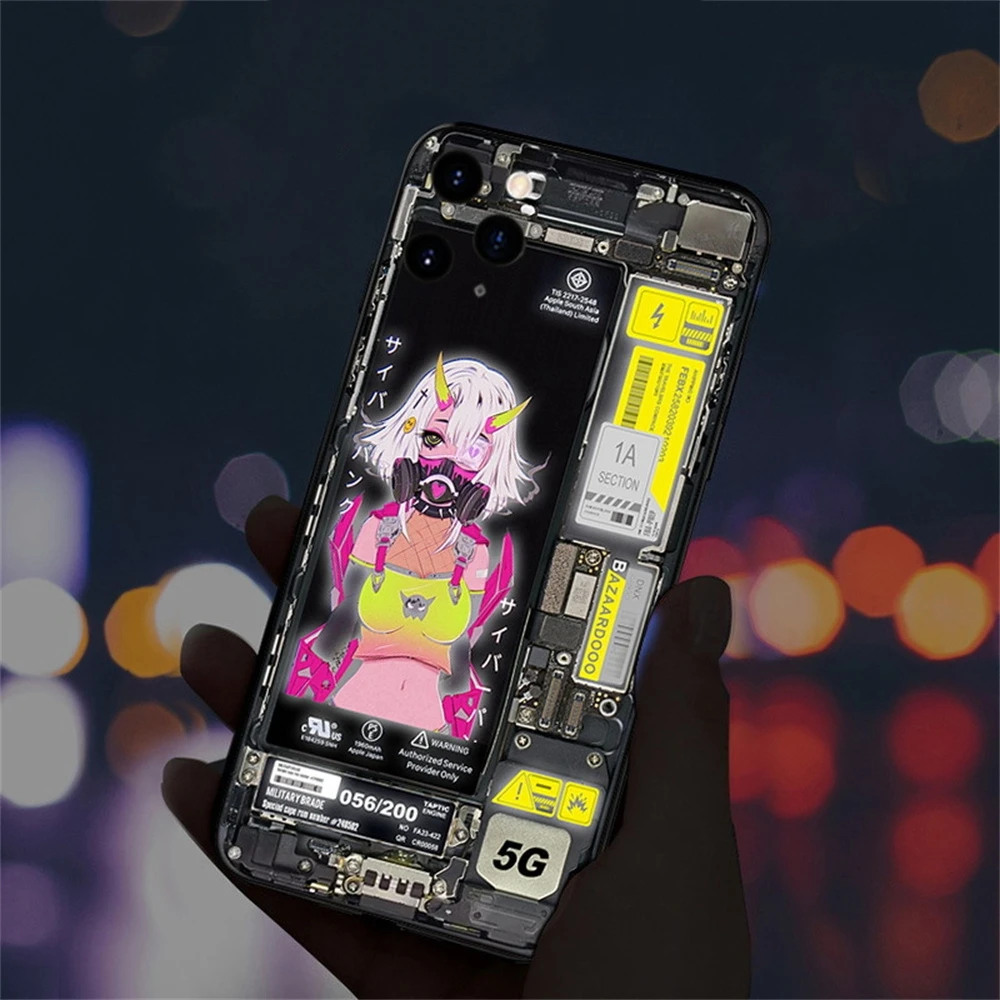 2024 Cartoon Luminous Phone Case LED Light Glass Shockproof Cover For Samsung S24 S23 S22 S21 S20 FE Note 10 20 Plus Ultra A54