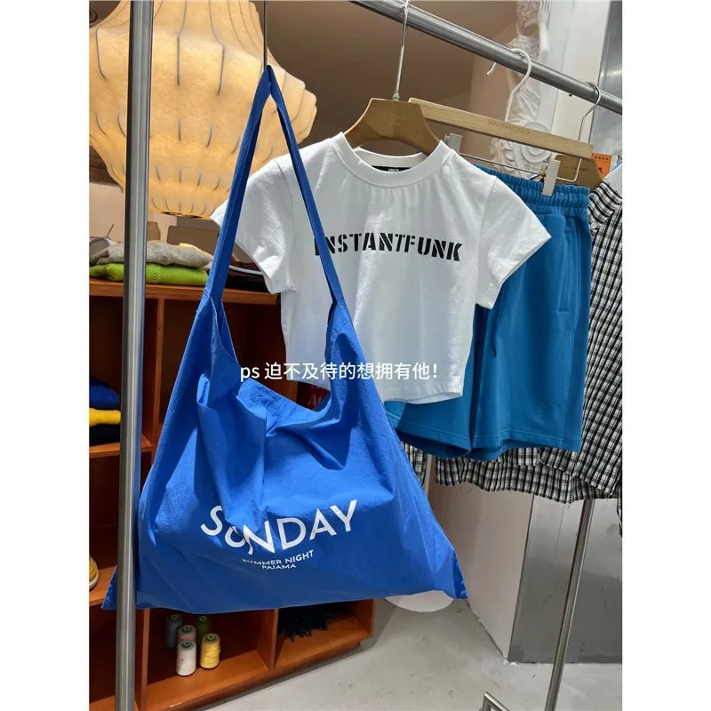 Tote Bag Women Korean Office Lady High-Capacity Shoulder Bag Purses and Handbags Simple Striped Solid Travel Bag