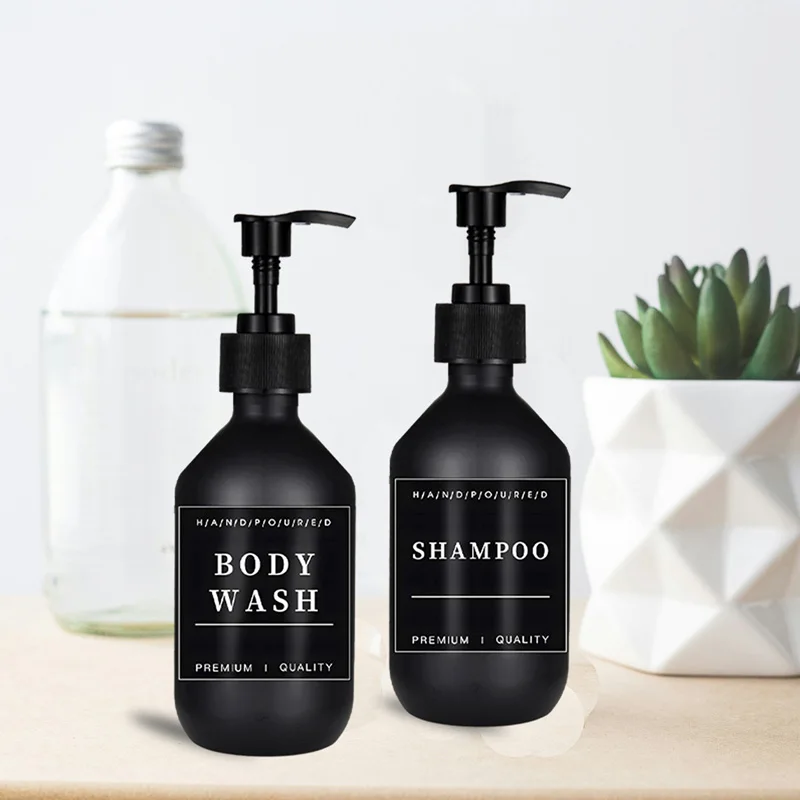 2 Pack 300ML Soap Dispenser With 12 Waterproof Labels Empty Pump Bottles Shampoo Conditioner Lotion Refillable Container