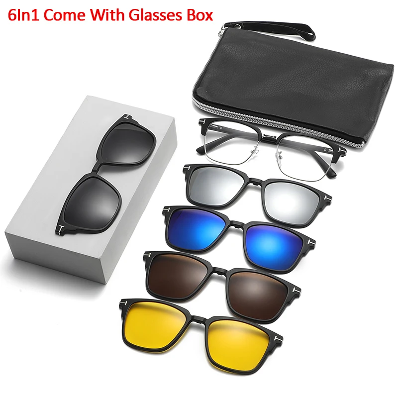 Polarized TR90 Sunglasses Women Men 6 in 1 Sets Magnet Sunshade Clip On Sun Glasses Eyeglasses High Quality Anti-Glare Female