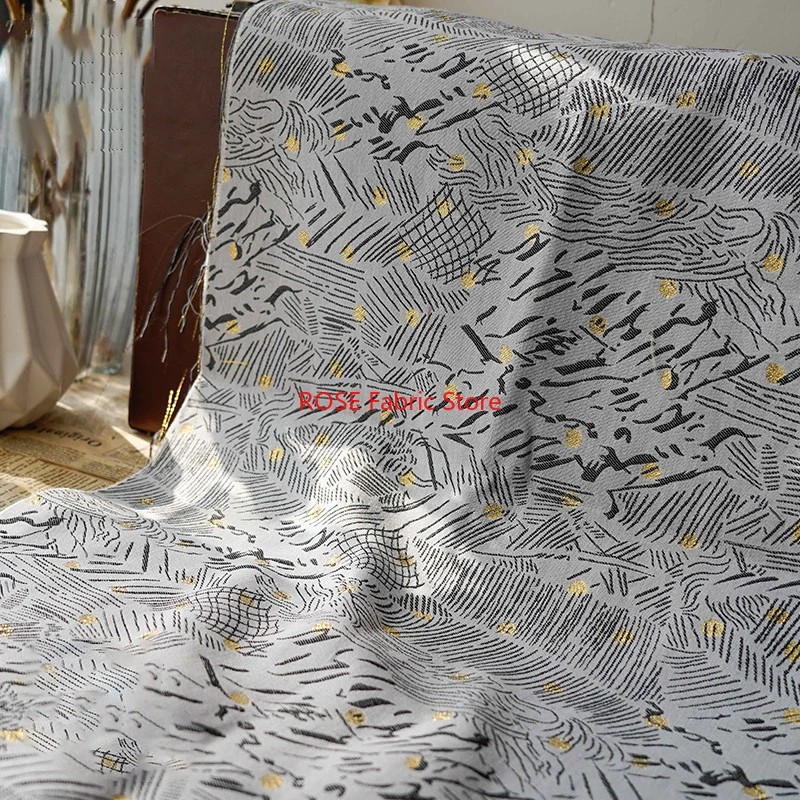1 meter Black White Gold Mixed Color Irregular Line Stitching Jacquard Fabric Women's Fashion Coat Dress DIY Sewing Fabric