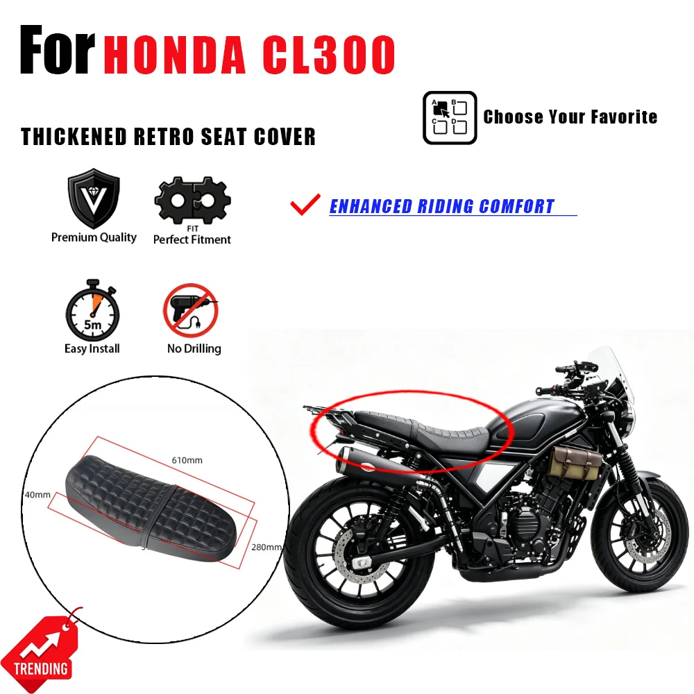 For Honda CL300 Scrambler 300 Thickened Seat Cover Soft Retro Sun Protection Cushion Accesorios Moto Asiento Sella Parts