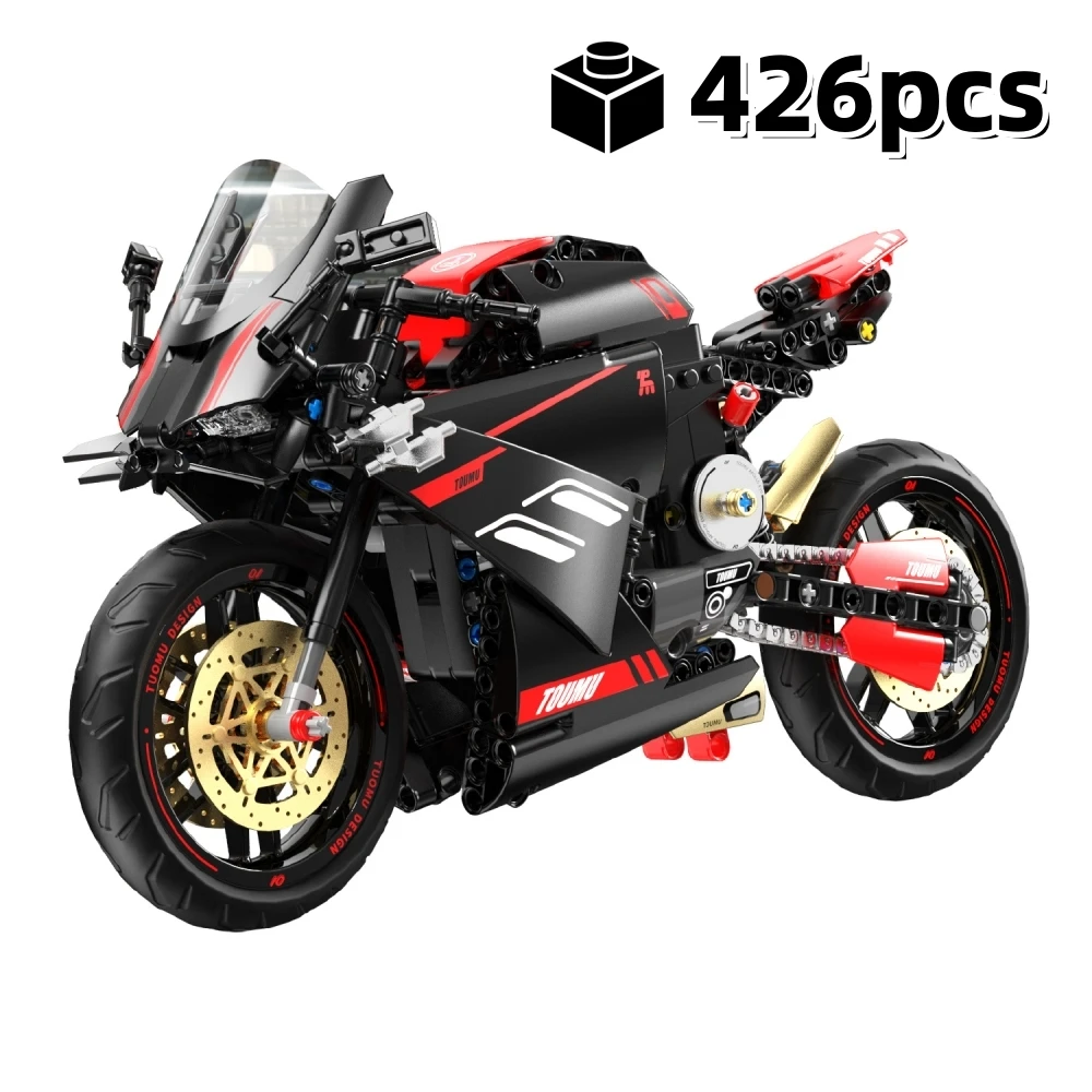 Technischer Rennmotorrad-Bausatz 426 Teile Klassisches Schweres Motorrad-Modell MOC Konstruktionsspielzeug Geschenk für Erwachsene und Kinder