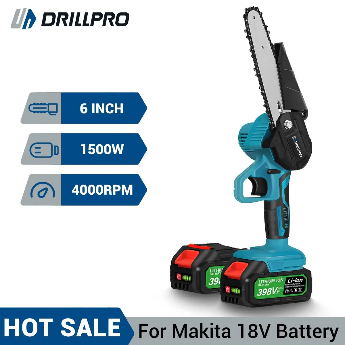 

Электропила Drillpro, 6 дюймов, перезаряжаемая цепная пила для деревообработки, обрезка, лесопила для сада, электроинструмент для Makita, аккумулятор 18 в