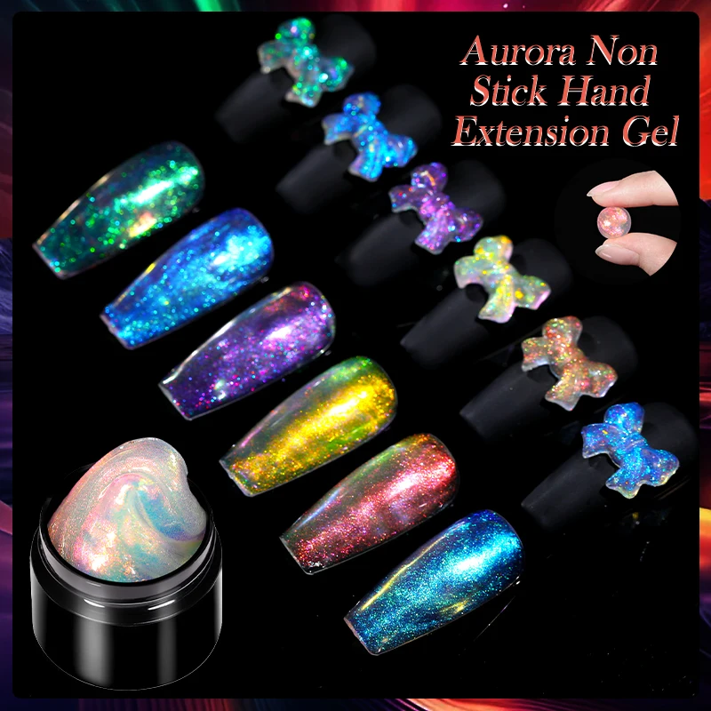 LILYCUTE 7ml Aurora Non Stick Hand Extension Gel Nail Polish For 3D Shaping Nail Art Colorful Solid Hard Gel For Fake Nail