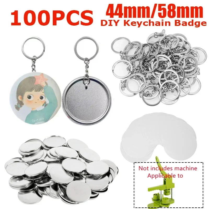 100PCS Blank Plastic/Metal Button Making Supplies 44mm 58mm Button Parts For DIY Making Keychain Key Rings Accessories